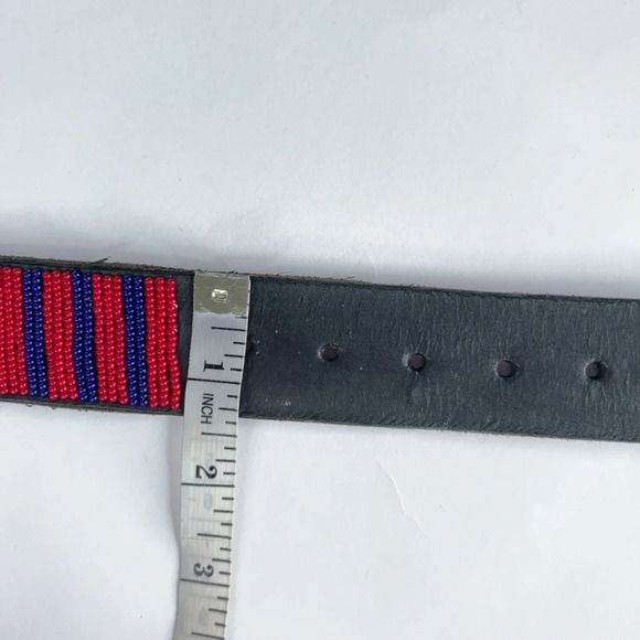 Angama Beaded Waist Belt Red Blue Maasai Kenya Black Leather Small main image 4